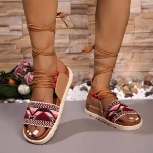 Bohemian style color blocked plus size strap flat sandals - Image 6