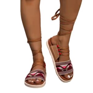 Bohemian style color blocked plus size strap flat sandals - Image 3