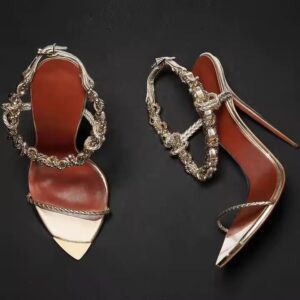 Single Band Sandals Party Metal Ankle Diamonds Strap Dress Stiletto High Heels Wide Fit Shoes - Image 5