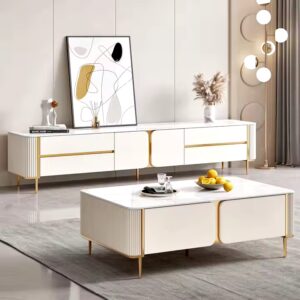 modern Rock Board Coffee Table Extendable Metal MDF for Living Room Bedroom Villa Outdoor Kitchen Hotel Stainless Steel Frame - Image 6