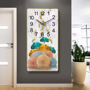 High quality golden wall clock crystal porcelain painting fish landscape picture luxury digital wall clock for home decor - Image 3