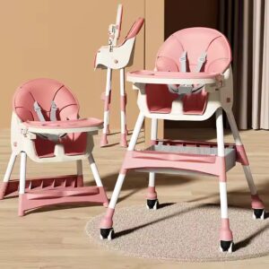 Baby High Chair with 4 Wheels for Babies & Toddlers/Baby Dinning Chair with Removable Tray and seat cushion Adjustable Backrest - Image 2