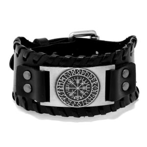 Viking Odin Totem Runes compass Genuine Leather Bracelet Retro woven Bracelet men's Punk Real Leather Bracelets - Image 3