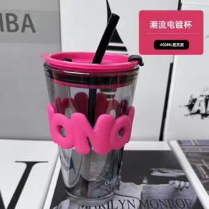 Beautiful Glass Cup with Lid Straw - Image 4