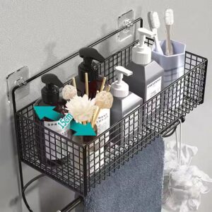Shower Shelves Bathroom Shelf with Towel Rack No Drilling Installation Kitchen Bathroom Wall Storage Bracket Iron - Image 7
