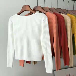 Autumn and winter Korean Style Women's Short Cardigan Sweaters V Neck Long Sleeve Women Thin Knitted Jacket Sweater - Image 4