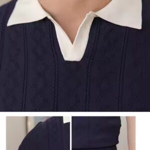 Summer breathable color matching fashion men's Polo shirt V lapel elastic jacquard texture slim short sleeve knitting - Image 5