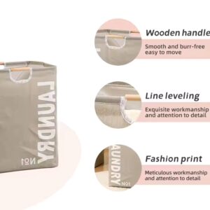 collapsible laundry basket hamper with wooden handle - Image 2