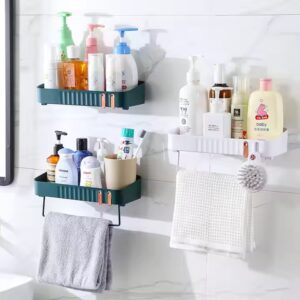 Bathroom No Drilling Storage Holder Rectangular Wall Mounted Shelf Dual With Tower Rack - Image 4