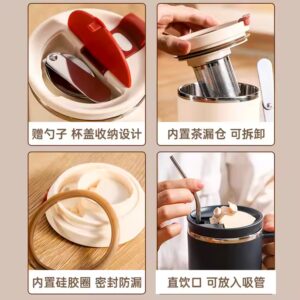 School Gift 304 Stainless Steel Mug Cup Portable Environmental Coffee Vacuum Cup Home Bottle with Spoon Lid Office Water Cup - Image 4