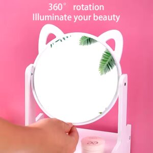 Cheap Acrylic Makeup mirror with drawer for student desktop makeup mirror Cat ear multi-grid red can rotated beauty mirror - Image 4