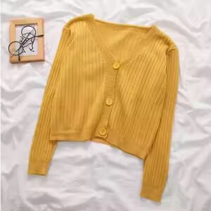 Autumn and winter Korean Style Women's Short Cardigan Sweaters V Neck Long Sleeve Women Thin Knitted Jacket Sweater - Image 5