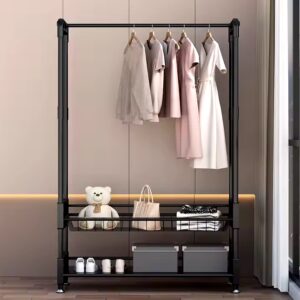 Living Room Metal Double Rod Hooks Garment Coat Rack With Wheels - Image 5