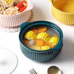Ceramic Tableware Double Ears Baking Bowl with Lid Soup Bowl Large Household Noodle Pot Single Soup Cooking Basin Pot - Image 7