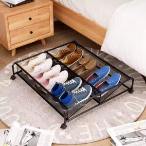 Multifunctional Iron Bed Bottom Shoe Storage Metal Mesh Shoe Rack with Pulley - Image 4