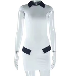 women sexy short sleeve contrast color office dress - Image 6