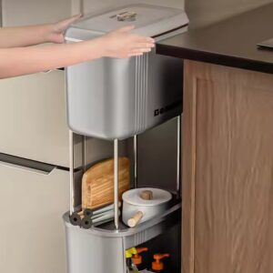Double Tiers Standing Type Kitchen Storage Rack Carbon Steel Cooktop Organizer with Casters Trash Can and Pantry Space Saver - Image 5