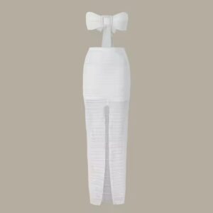 Strapless Bandeau Women Two Pieces Swimwear Slit Beach Skirt Bikini Top Beachwear - Image 3