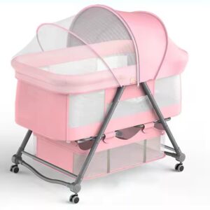 High carbon steel thickened bed body, one-button folding variable cradle, with universal wheel baby crib - Image 5