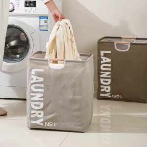 collapsible laundry basket hamper with wooden handle - Image 5