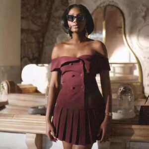 Off-Shoulder Double breasted Slim Fit Top Hundred pleats Half Skirts Two Piece Women Skirt Sets - Image 3