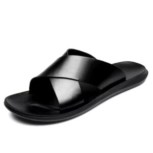 Men Summer Fashion Genuine Leather Sandals Comfortable Lightweight Cross Strap Slip on Beach Slide Sandals Shoes - Image 7