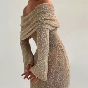 Long Sleeve Off The Shoulder Elegant Ladies Casual Dress - Image 6