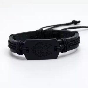 Hot Selling black Wolf woven leather bracelet punk style jewelry men bracelets - Image 4
