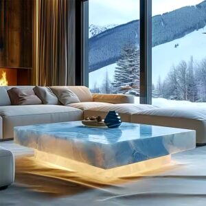 Polishing Blue Onyx without Drawer Coffee Table Euphotic Rectangle Nature Stone 1000x1000x30 Mm or Custom Size Modern Marble - Image 3