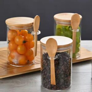 Top Selling 3pcs 500ml eco-friendly kitchen glass food storage jar with spoon set - Image 1