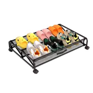 Multifunctional Iron Bed Bottom Shoe Storage Metal Mesh Shoe Rack with Pulley - Image 7
