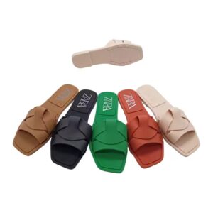 Flat slippers women's Z square toe cross decorative flat slippers casual all-match solid color simple one-word sandals - Image 5