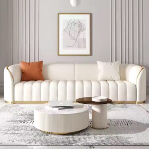 Hot selling marble top 2pcs glass table set with drawer storage round white concrete coffee table - Image 3