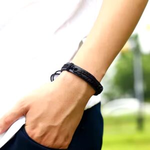 New arriver black metal feather leather punk style men bangle black and brown imitation leather bracelets charm jewelry - Image 7