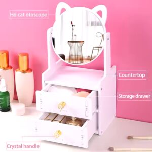 Cheap Acrylic Makeup mirror with drawer for student desktop makeup mirror Cat ear multi-grid red can rotated beauty mirror - Image 5