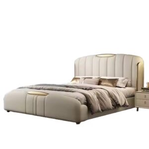Light Luxury Solid Wood Double Bed Luxury Leather King Bed Cushioned Backrest Bedroom Furniture Set - Image 3