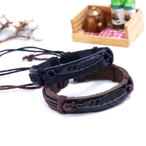 New arriver black metal feather leather punk style men bangle black and brown imitation leather bracelets charm jewelry - Image 3