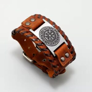 Viking Odin Totem Runes compass Genuine Leather Bracelet Retro woven Bracelet men's Punk Real Leather Bracelets - Image 6