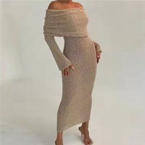Long Sleeve Off The Shoulder Elegant Ladies Casual Dress - Image 7