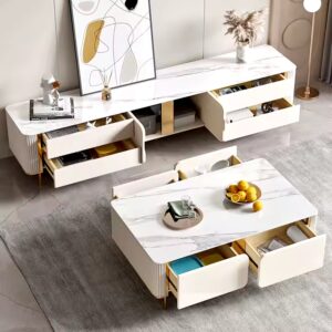 modern Rock Board Coffee Table Extendable Metal MDF for Living Room Bedroom Villa Outdoor Kitchen Hotel Stainless Steel Frame - Image 3