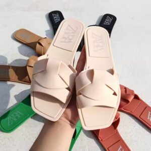 Flat slippers women's Z square toe cross decorative flat slippers casual all-match solid color simple one-word sandals - Image 4