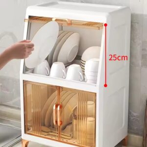 Desktop Large Capacity Bowl Storage Cabinet With Drain Rack Dish Cupboard Double Layers - Image 7
