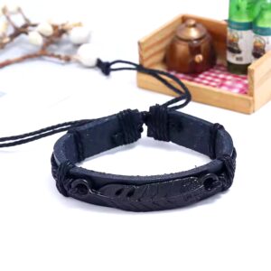 New arriver black metal feather leather punk style men bangle black and brown imitation leather bracelets charm jewelry - Image 5