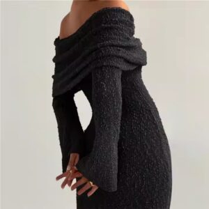 Long Sleeve Off The Shoulder Elegant Ladies Casual Dress - Image 3