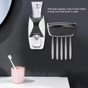 Wall Mount 5 Slot Toothbrush Hanger Dispenser Automatic Toothpaste Squeezer and Toothbrush Holder Set - Image 4