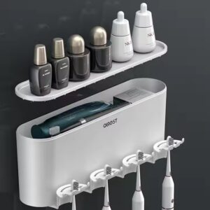 Toothbrush Holder with 4 Tooth Brushing Cup and Automatic Toothpaste Dispenser Wall Mounted Bathroom Set 2 PCS - Image 5