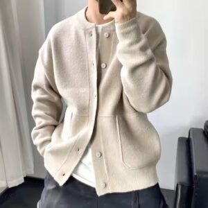Autumn Loose Long Sleeve Cardigan Sweater Fashion Casual Button O-Neck Knitted Cardigan Men - Image 6