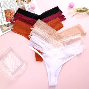 Lace Perspective G String Thongs Low Rise Breathable Cotton Underwear for Women Sexy High Cut Knitted Lingerie - Image 5