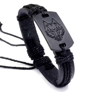 Hot Selling black Wolf woven leather bracelet punk style jewelry men bracelets - Image 2