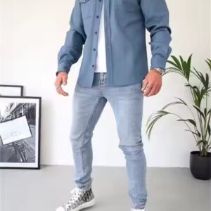 Men's Autumn Winter New Full Sleeve Casual Shirt Outdoor Spring Autumn Design Solid Color Men's Shirt - Image 5